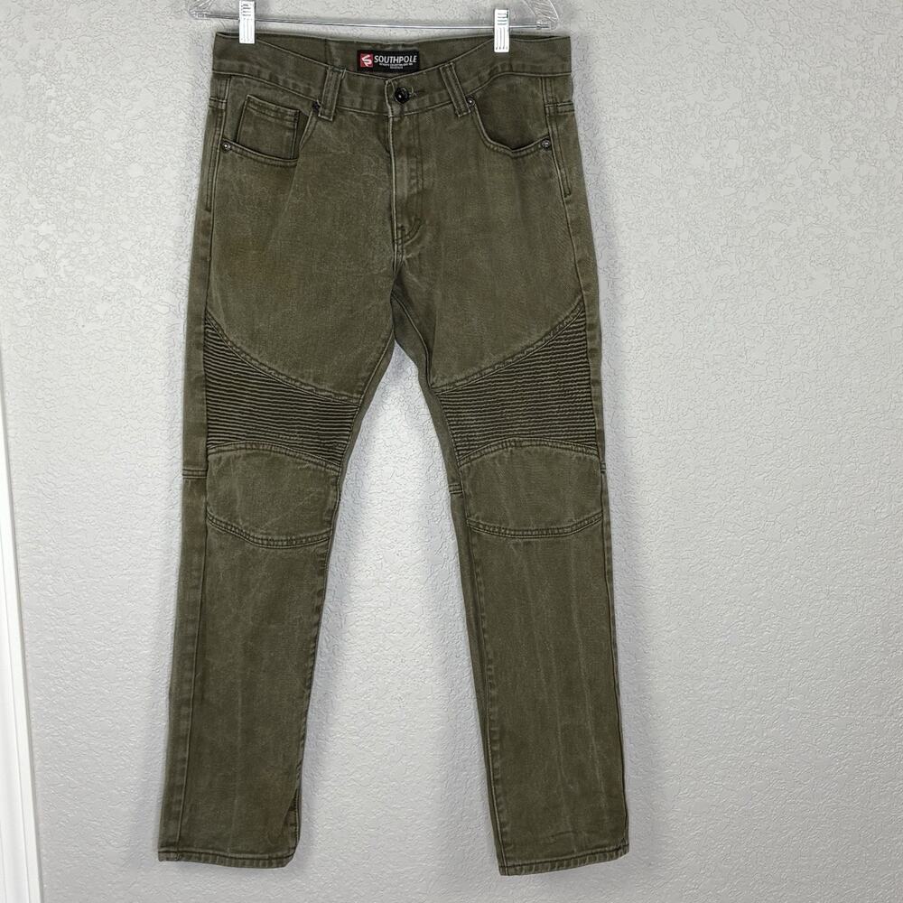 Southpole Men’s Moto Jeans 32X34 Olive Green Streetwear Double Knee